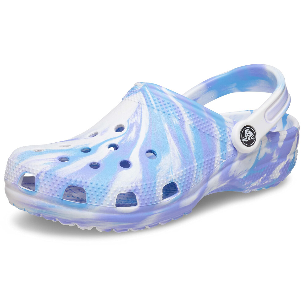 Crocs Unisex Classic Marbled Tie-Dye Clog  White/Oxygen  5 Men/7 Women