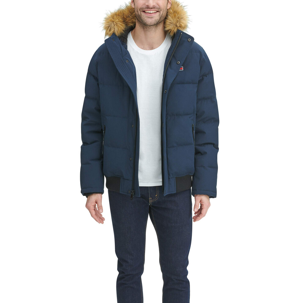 Tommy Hilfiger Men's Arctic Cloth Quilted Snorkel Bomber Jacket  Navy