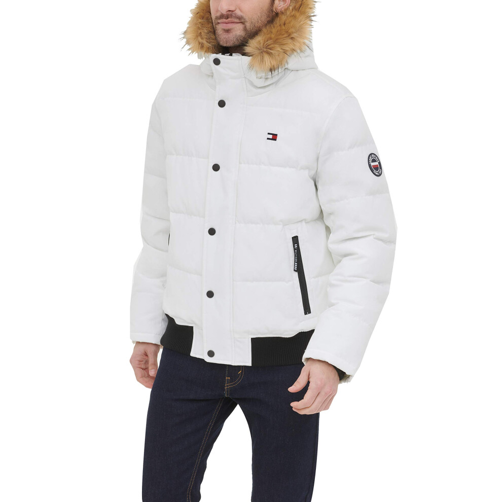 Tommy Hilfiger Men's Arctic Cloth Quilted Snorkel Bomber Jacket  White