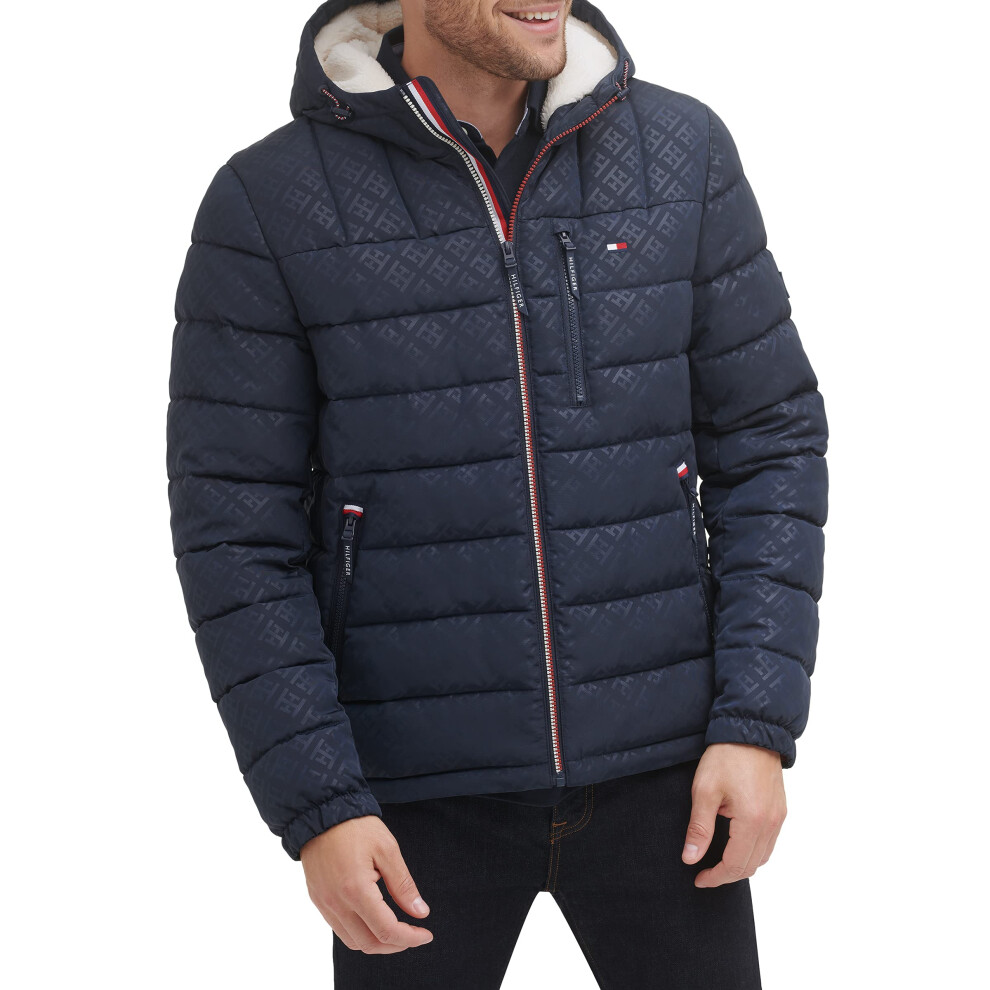 Tommy Hilfiger Men's Midweight Sherpa Lined Hooded Water Resistant Puf