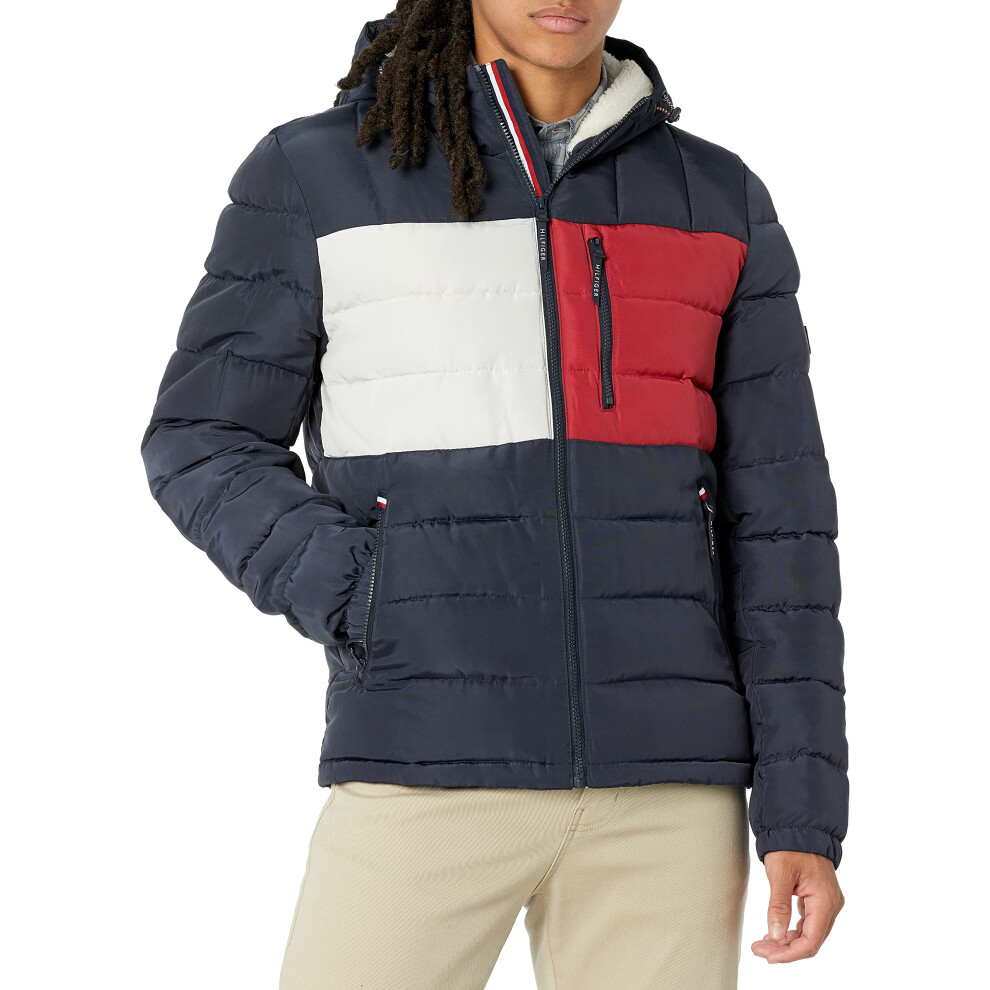 Tommy Hilfiger Men's Midweight Sherpa Lined Hooded Water Resistant Puf