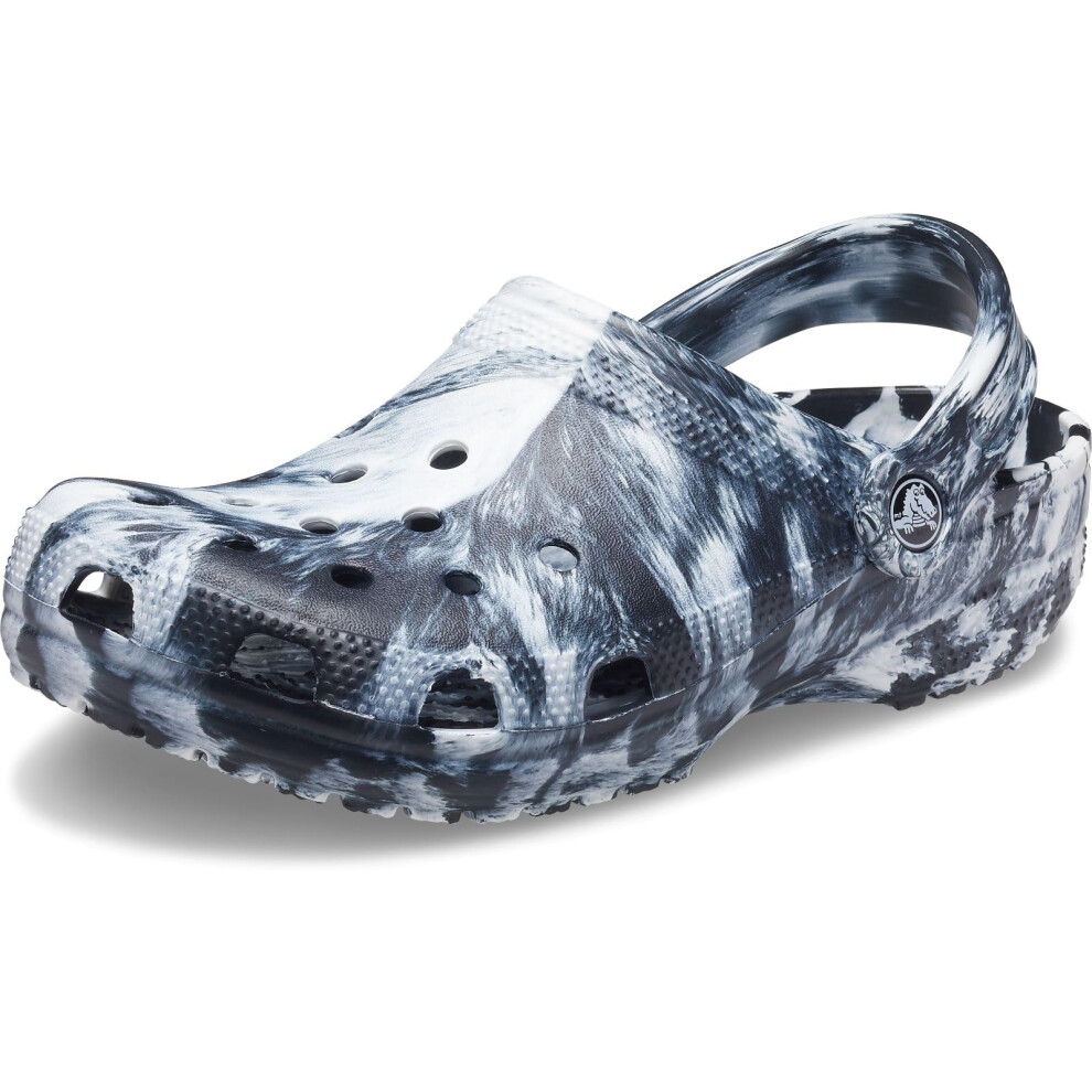 Crocs Unisex Classic Marbled Tie-Dye Clog  White/Black  11 Men/13 Wome