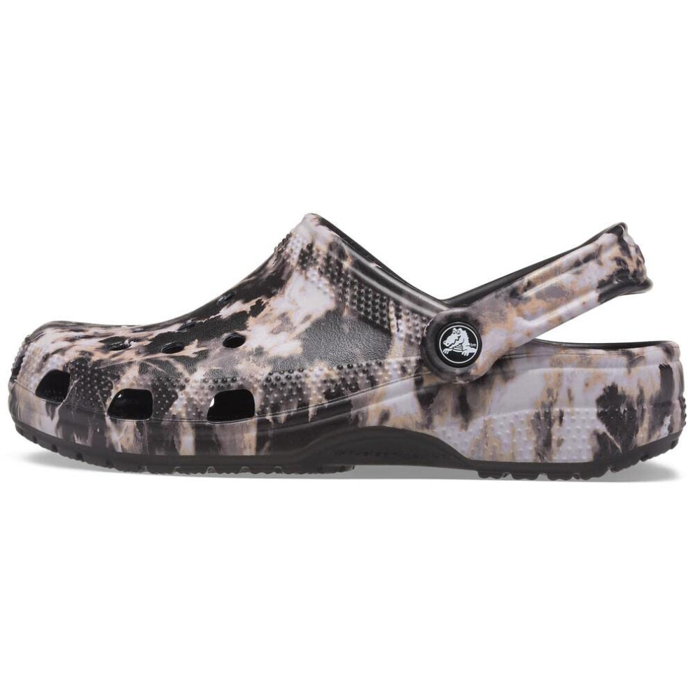 Crocs Unisex-Adult Classic Tie Dye Clogs  Black Bleached Dye  6 Women/