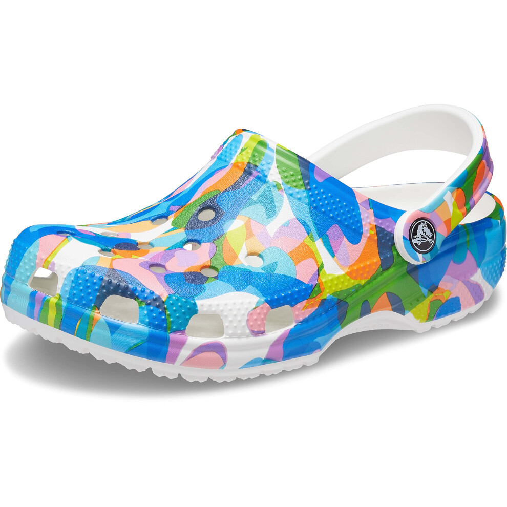 Crocs Unisex Classic Graphic Clogs  White/Multi  Numeric_12 US Men