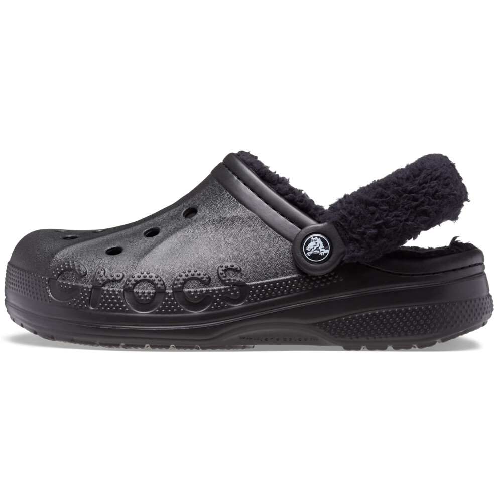 Crocs Unisex-Adult Baya Lined Fuzz Strap Clogs  Black/Black  7 US