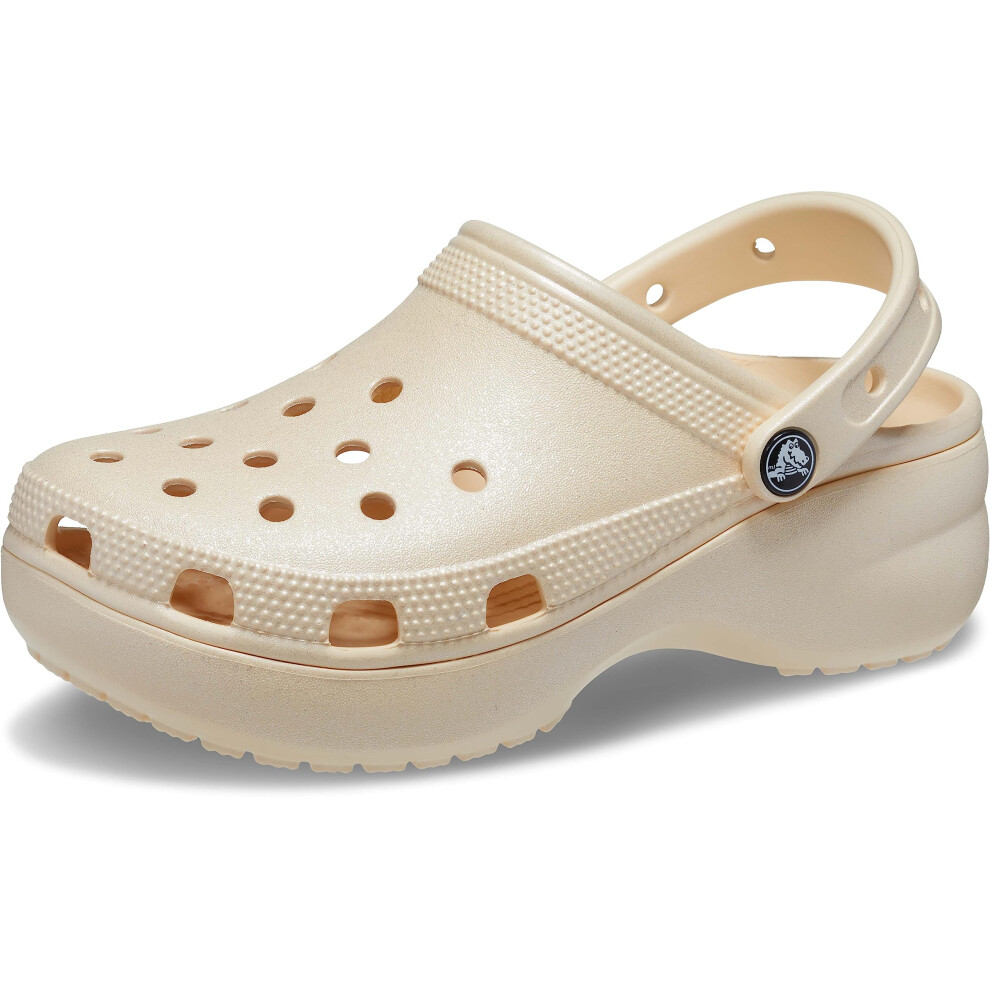 Crocs Women's Classic Platform Glitter Clog  Vanilla  9