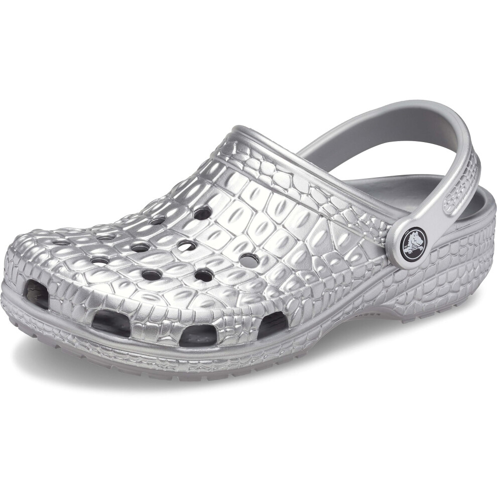 Crocs Unisex Classic Crocskin Clogs  Silver Metallic  Numeric_11 US Me