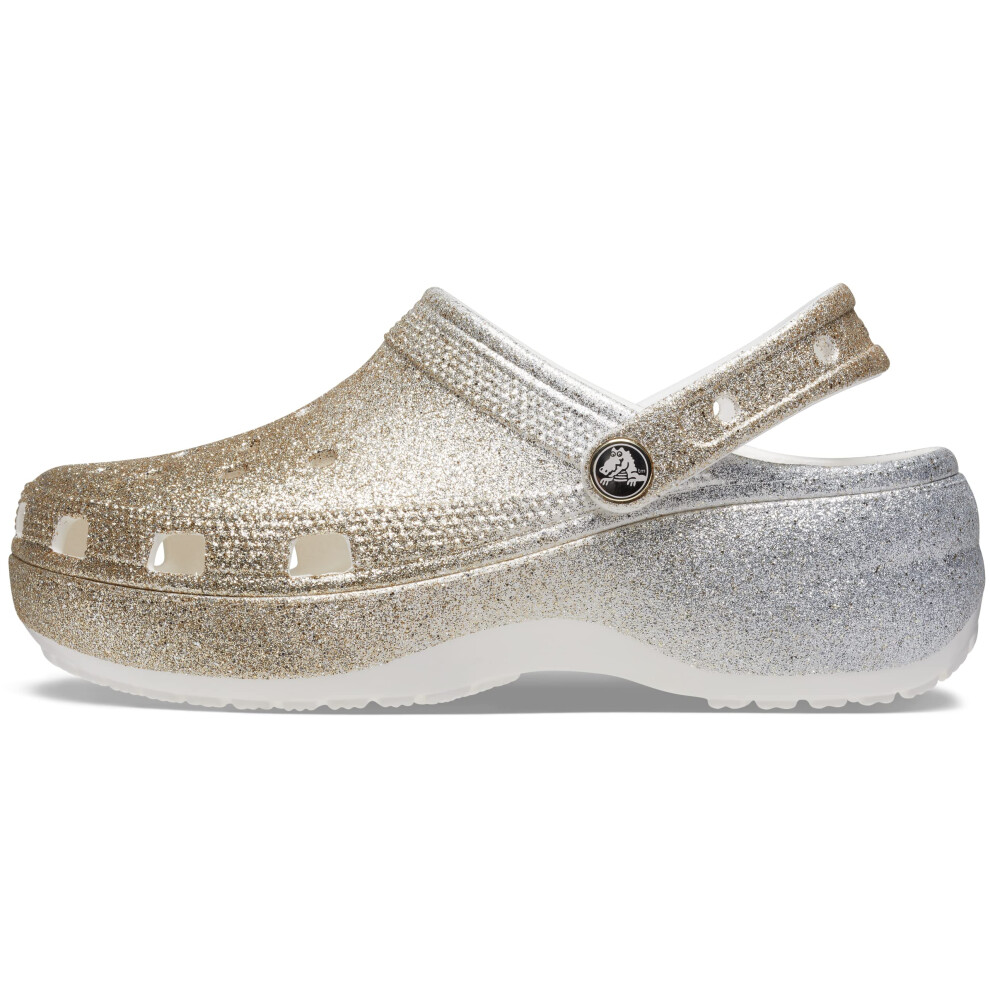 Crocs Women's Classic Platform Glitter Clog  White/Gold  10