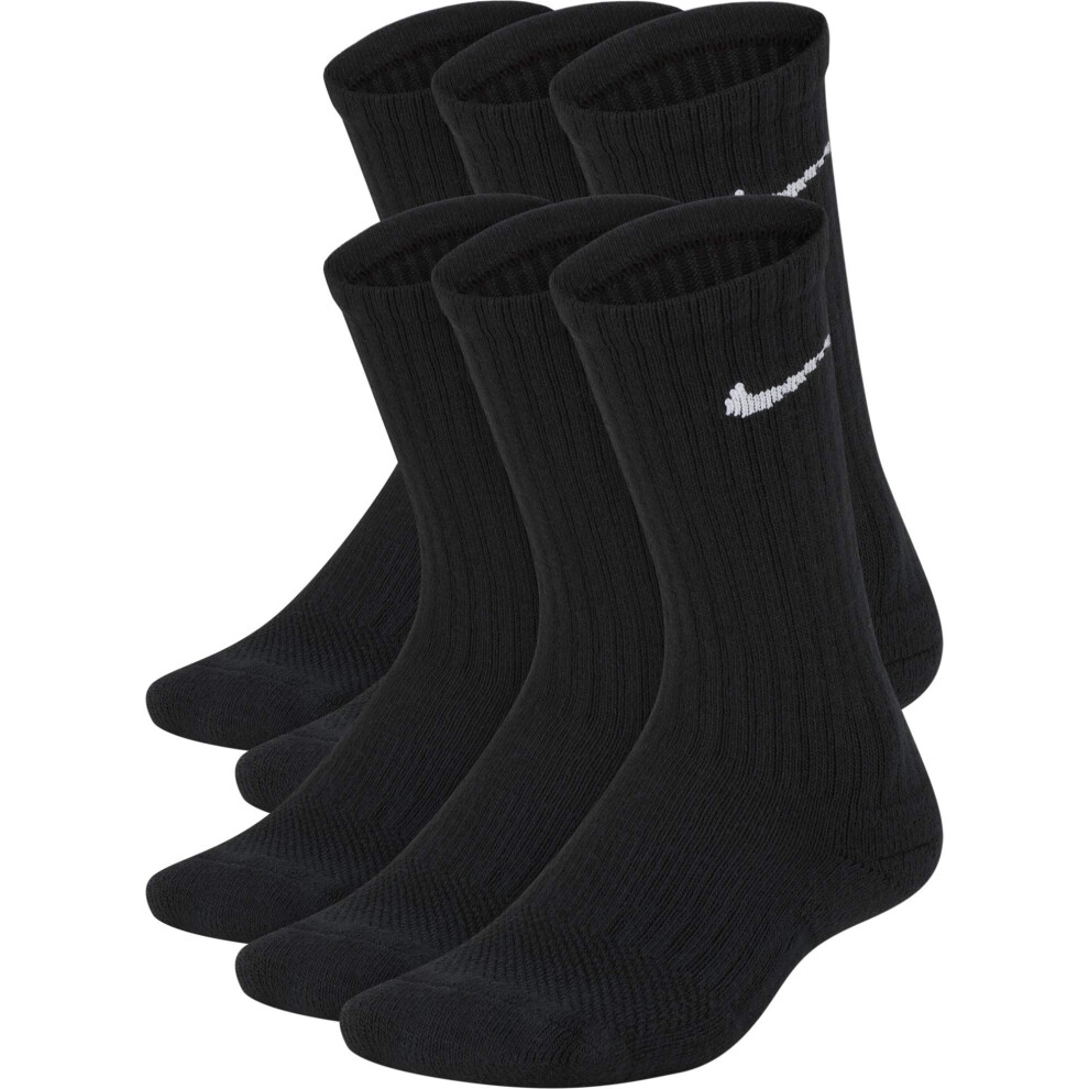 Nike Kids' Everyday Cushion Crew Socks (6 Pairs)  Black/White  Small