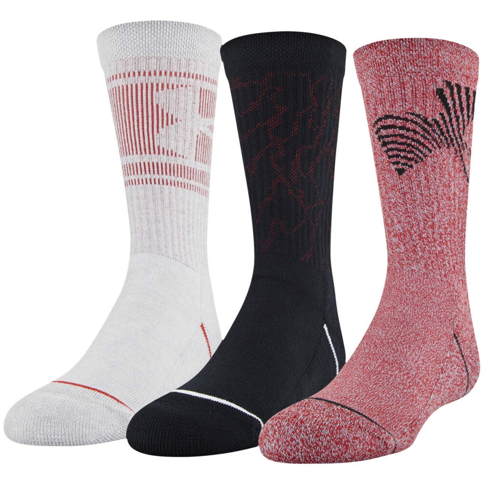 Under Armour Youth Phenom Crew Socks  3-Pairs   Red Assorted   Small