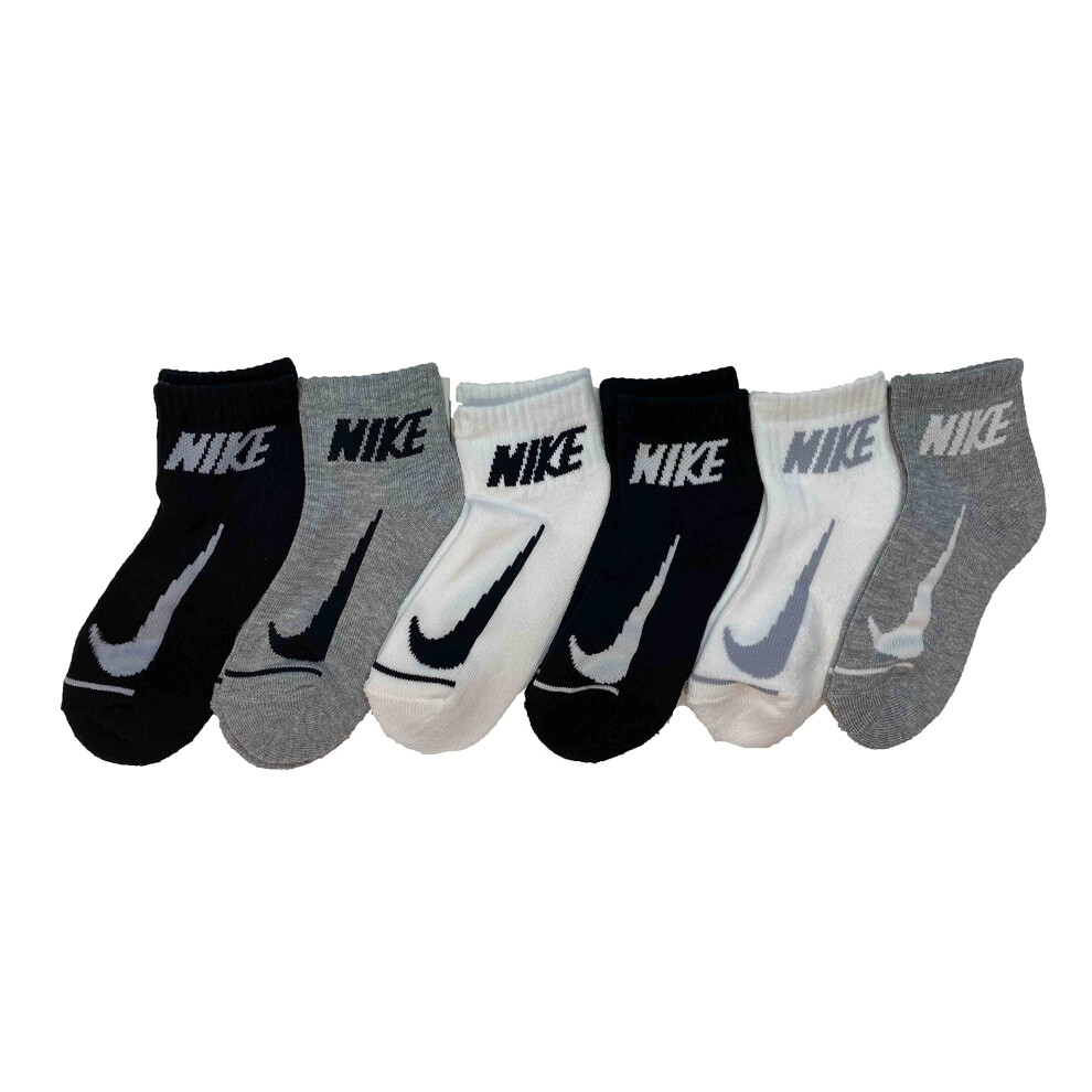 Nike Boy`s Cushioned Quarter Socks 6 Pack (Black(BN0508-042)/White/Gre