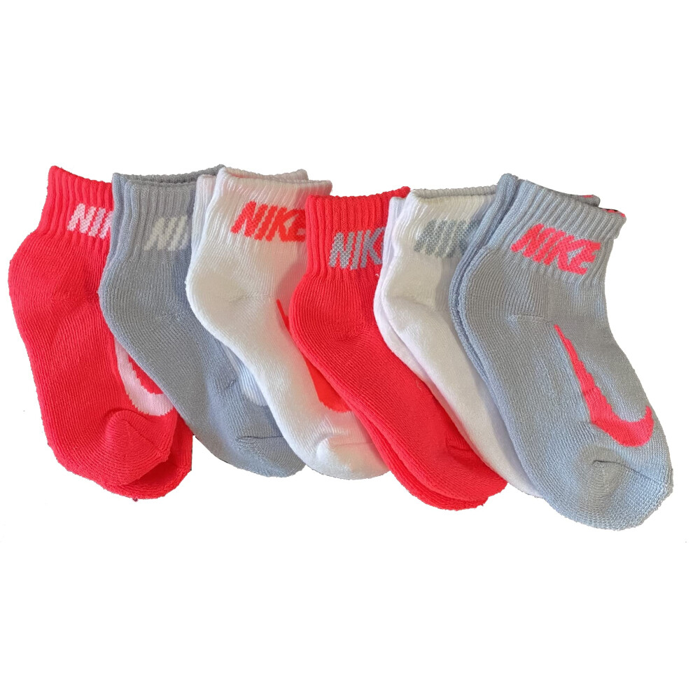 Nike Kids Ankle Socks Cushioned 6 Pairs White Assorted (7C-10C)