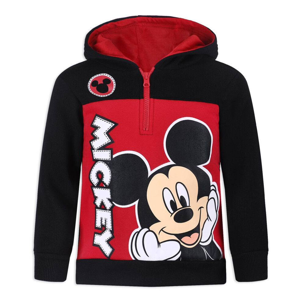 Disney Boy's Mickey Mouse Half Zip Pullover Fashion Hoodie  Black/Red/