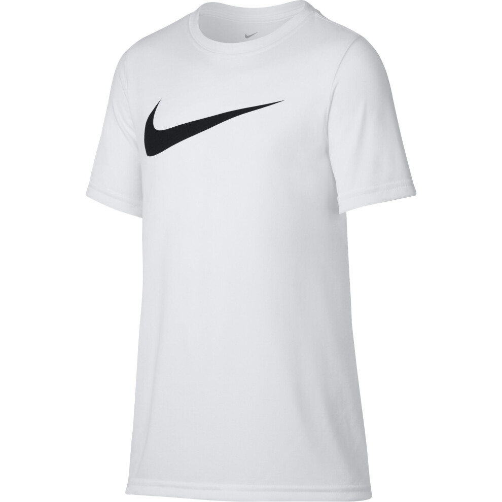 NIKE Boys' Dry Short Sleeve Swoosh Solid Tee  White/Black  X-Large