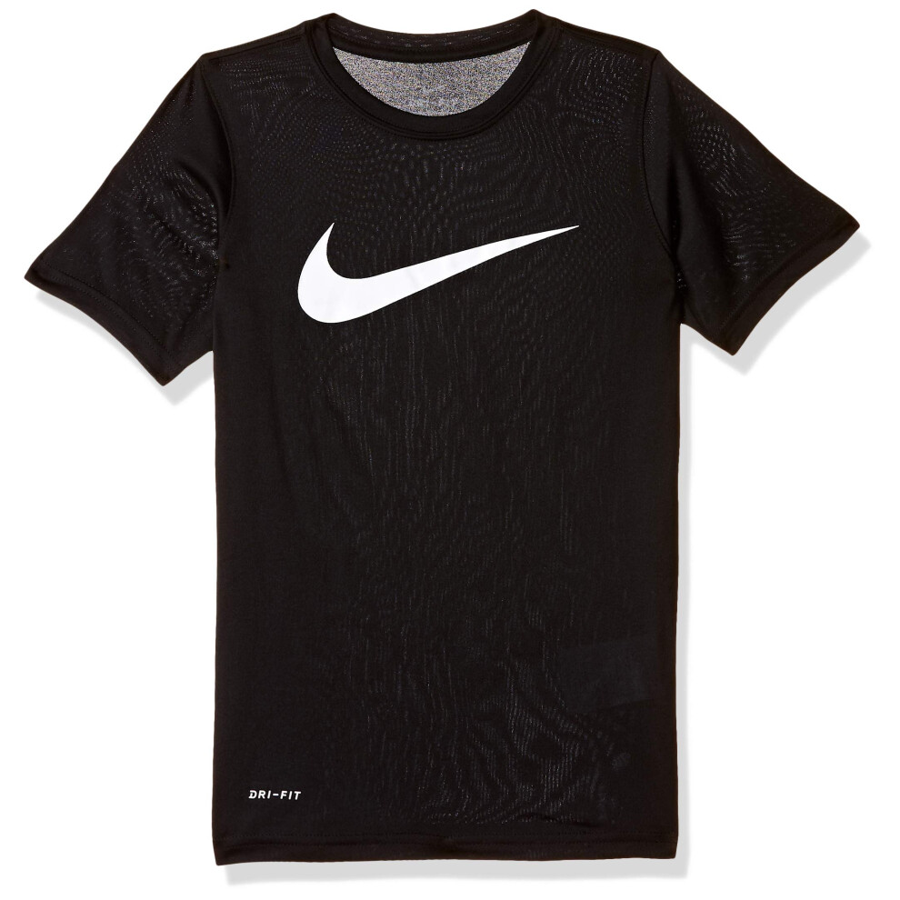 NIKE Boys' Dry Short Sleeve Swoosh Solid Tee  Black/White  Large