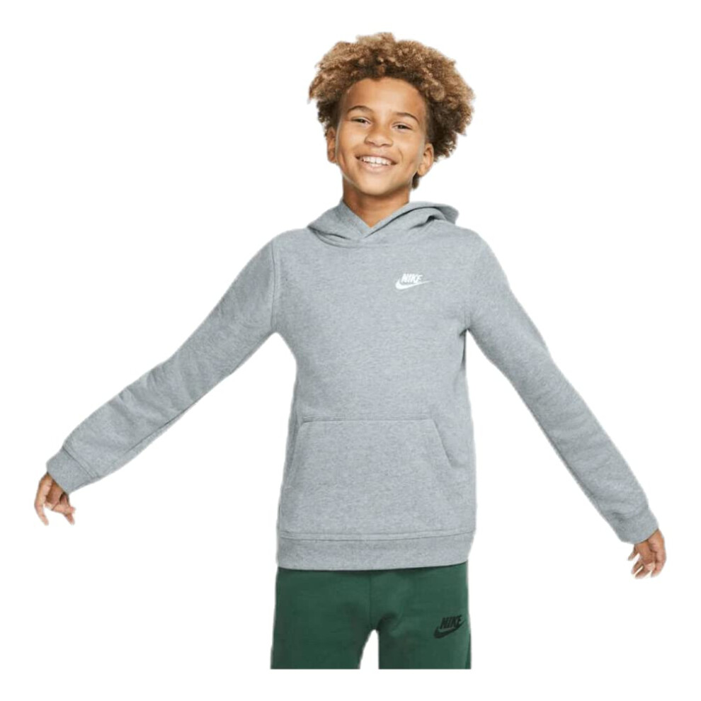 Nike Boy's NSW Pull Over Hoodie Club  Carbon Heather/White  Large