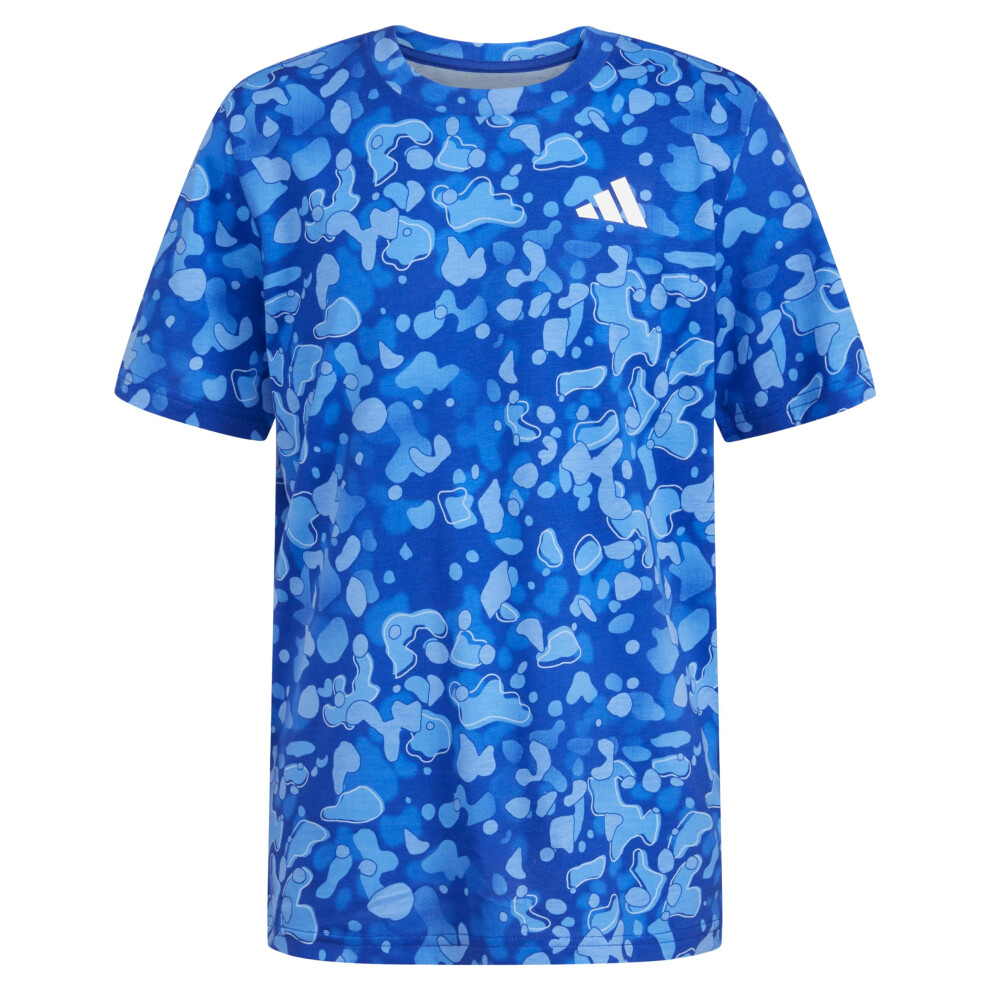 adidas Boys' Short Sleeve Cotton Camo T-Shirt  Royal Blue Print