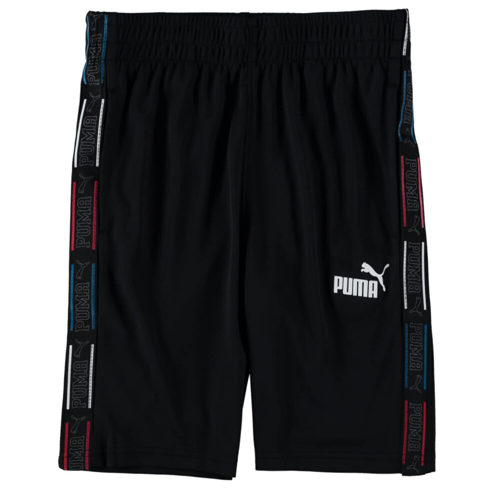 PUMA Boys' Core Essential Athletic Shorts (Large  Mesh Tape Black)