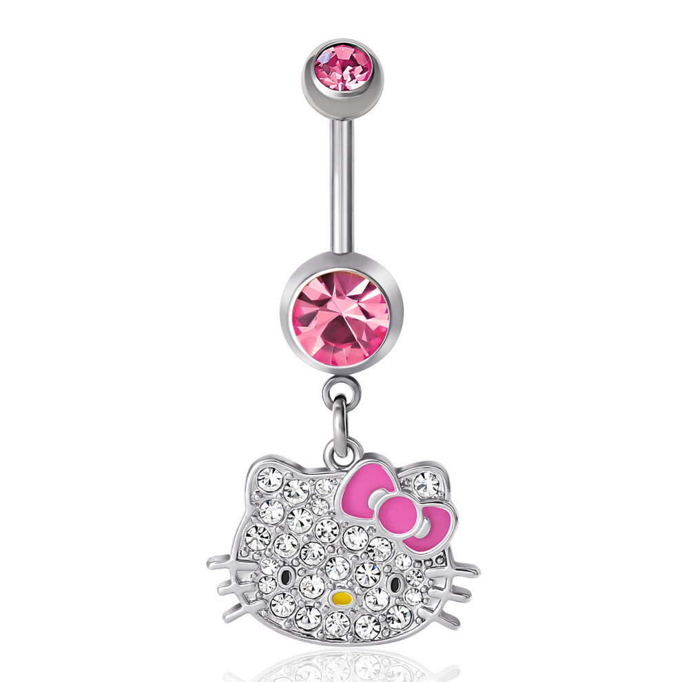 Hello Kitty Sanrio - Piercing Per Ombelico In Acciaio Inox, 14 G, Con Licenza Ufficiale Sanrio, Acciaio Inossidabile, Cristallo-image