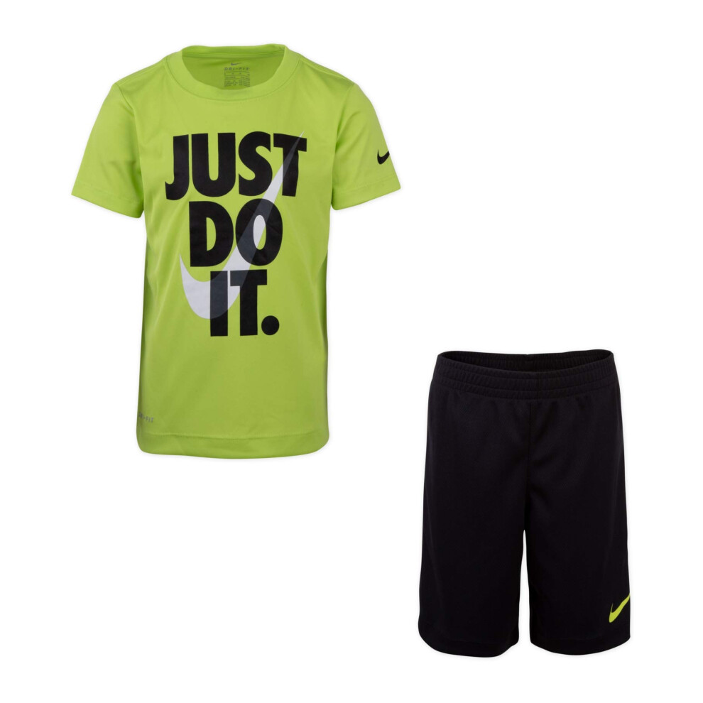 Nike Boy`s Dri-Fit T-Shirt & Shorts 2 Piece Set (Black w Cyber(66F026-