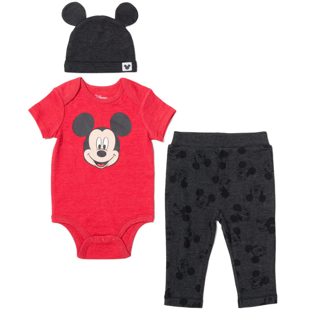 Disney Mickey Mouse Newborn Baby Boys Bodysuit Pants and Hat 3 Piece O