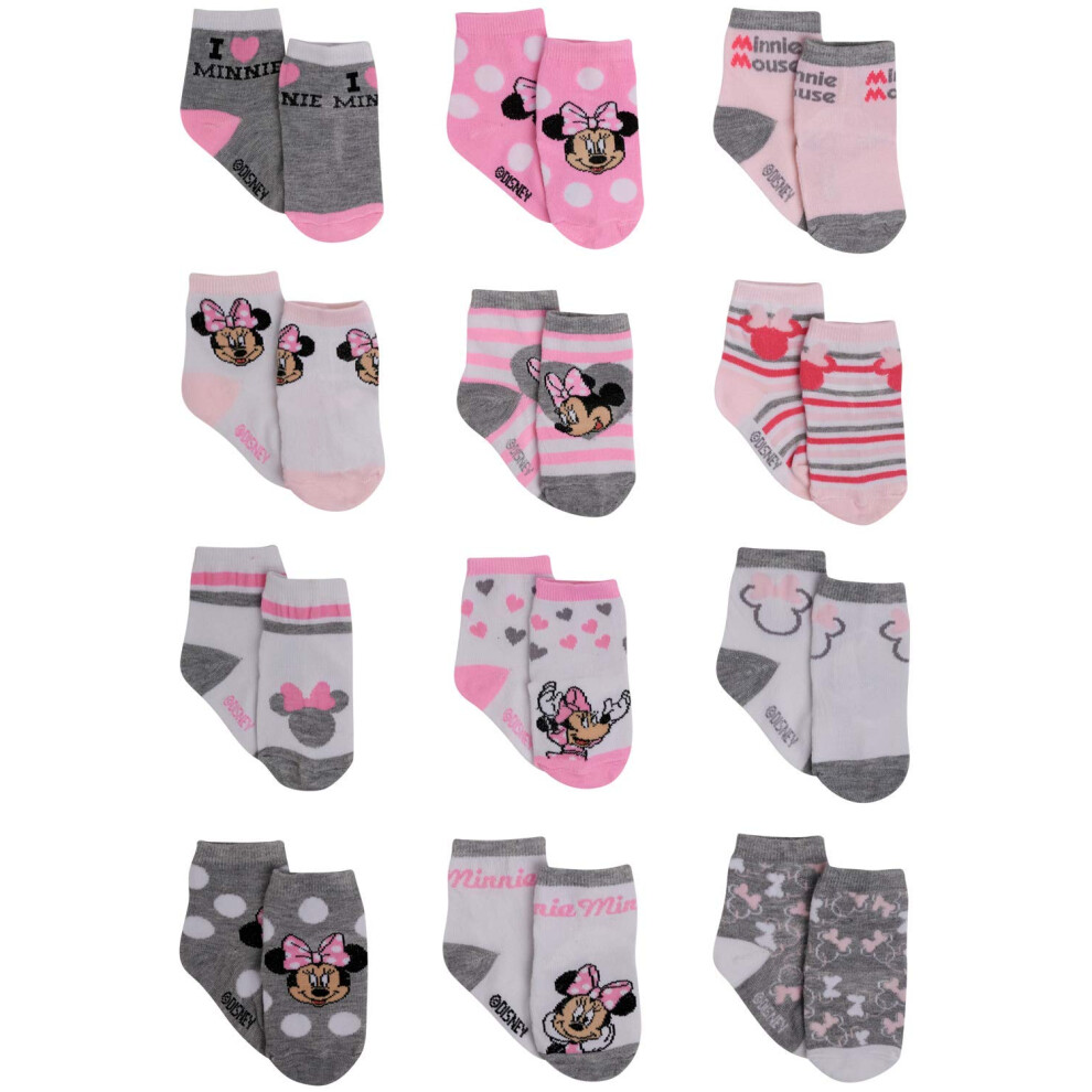 Disney Baby Girls Socks - 12 Pack Soft Newborn Baby Socks Character Pr