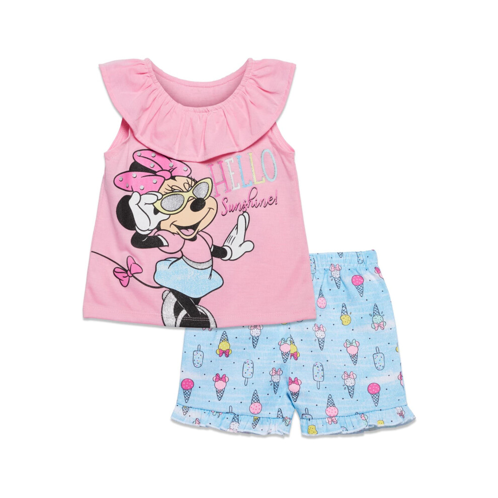 Disney Minnie Mouse Infant Baby Girls Tank Top and Shorts Pink/Blue 12