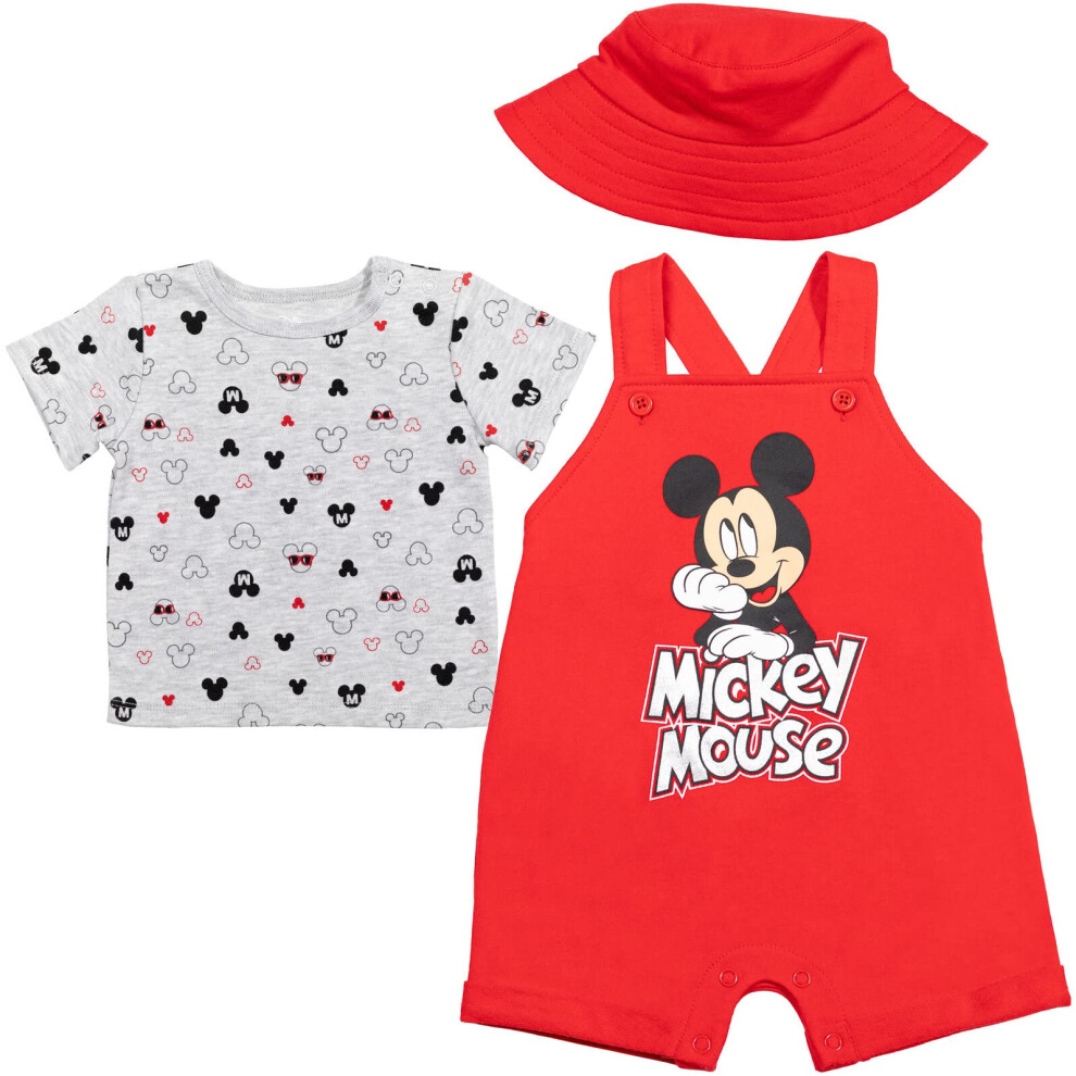 Disney Mickey Mouse Newborn Baby Boys French Terry Short Overalls T-Sh