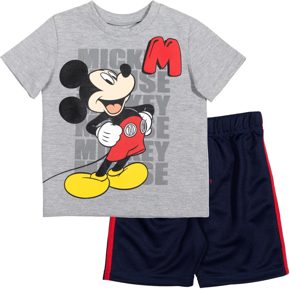 Disney Mickey Mouse Little Boys T-Shirt Athletic Mesh Shorts Set Grey/