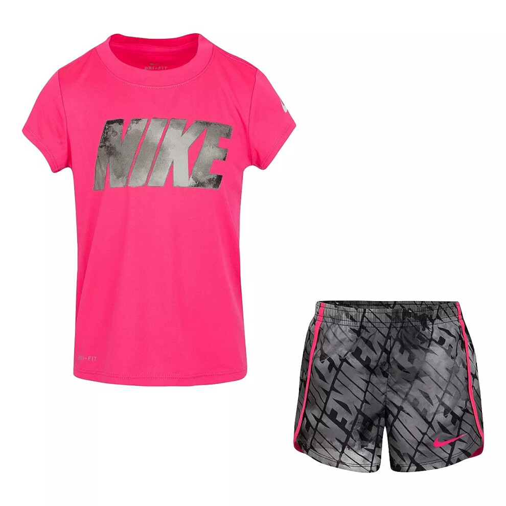 Nike Girl's Graphic-Print T-Shirt & Shorts 2 Piece Set (Pink(36G203-02