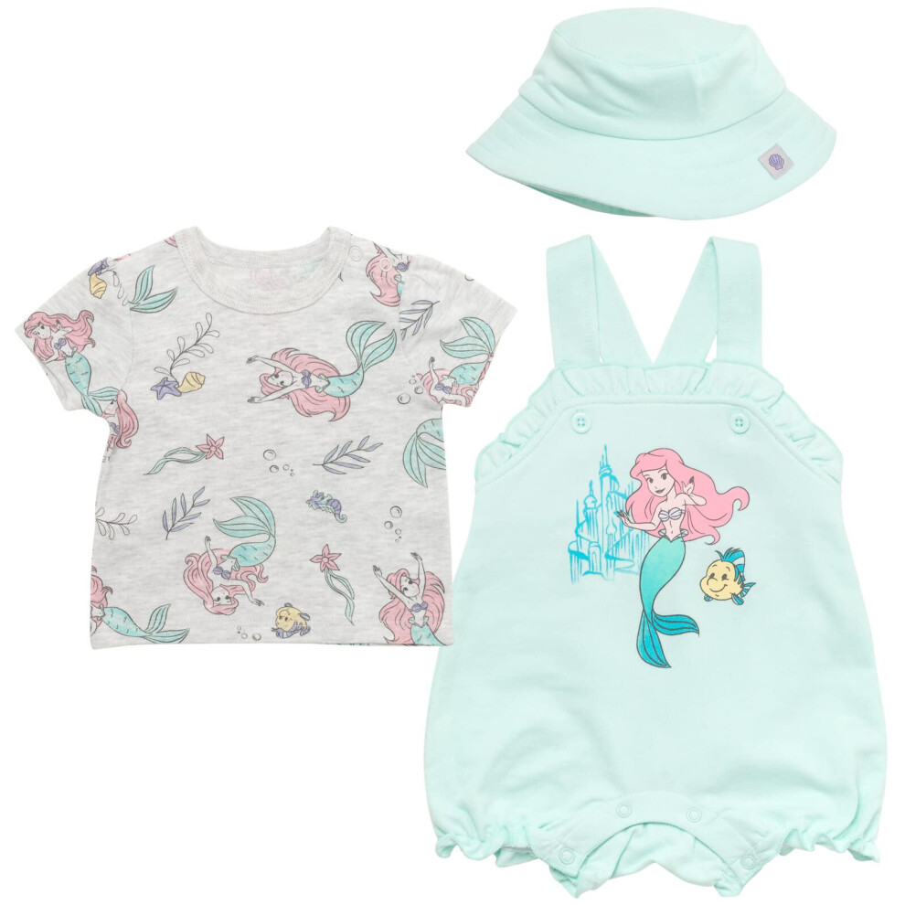 Disney Little Mermaid Newborn Baby Girls French Terry Short Overalls T