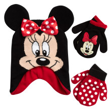 Disney Mädchen Minnie Mouse und Vampirina Wintermütze mit 2 Paar Handschuhen (2-4 Jahre), Rote Minnie Handschuhe 2-4