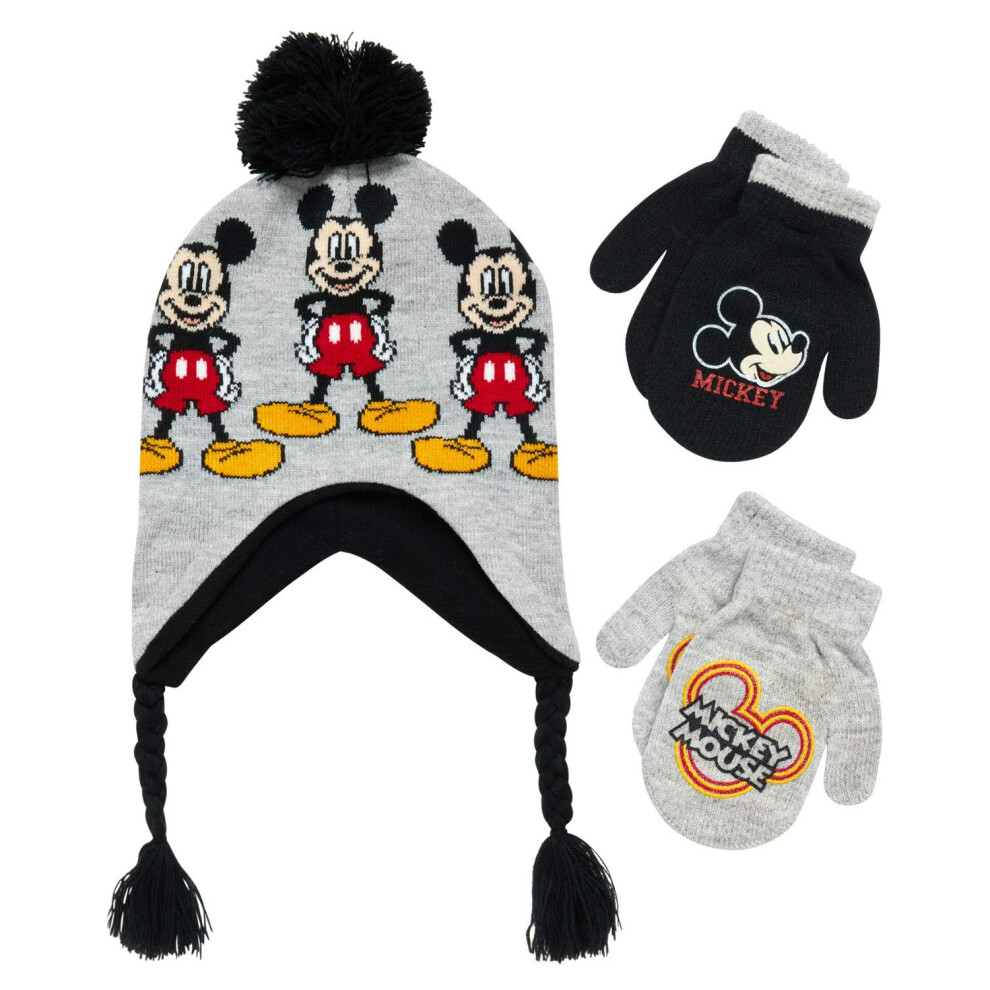 Disney Boys Mickey Mouse Winter Hat and 2 Pair Mitten or Gloves Set (A