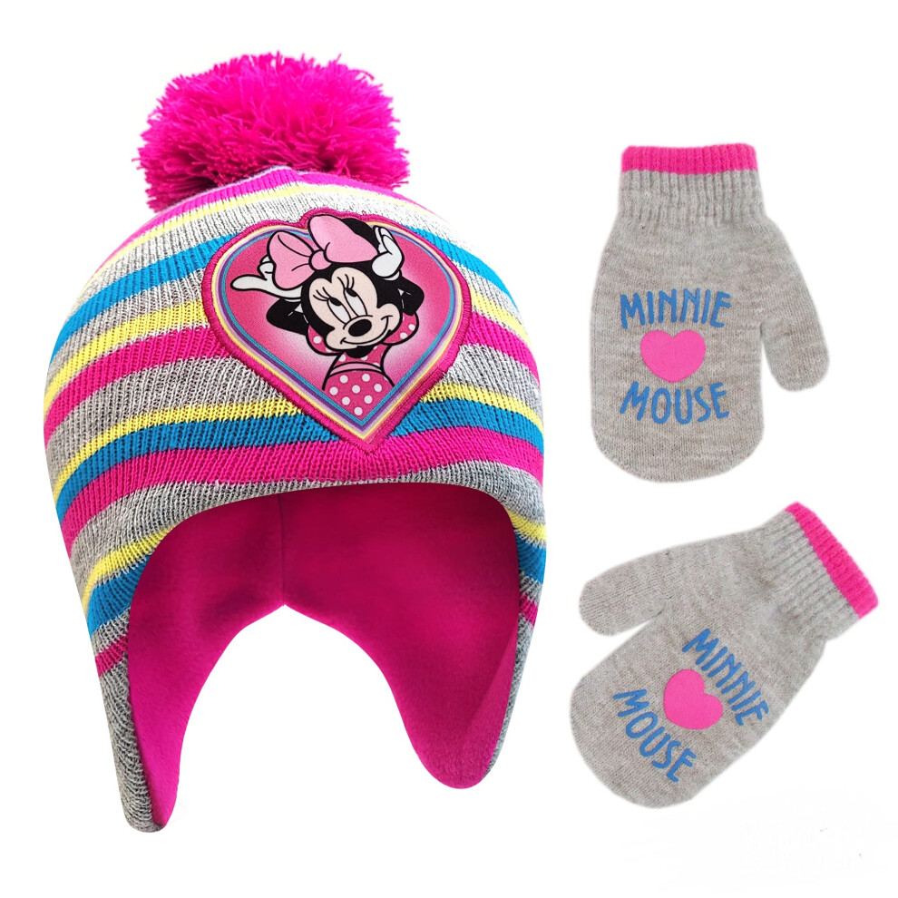 Disney Girls Toddler Winter 2-4 Or Minnie Mouse Hat and Kids Gloves Ag