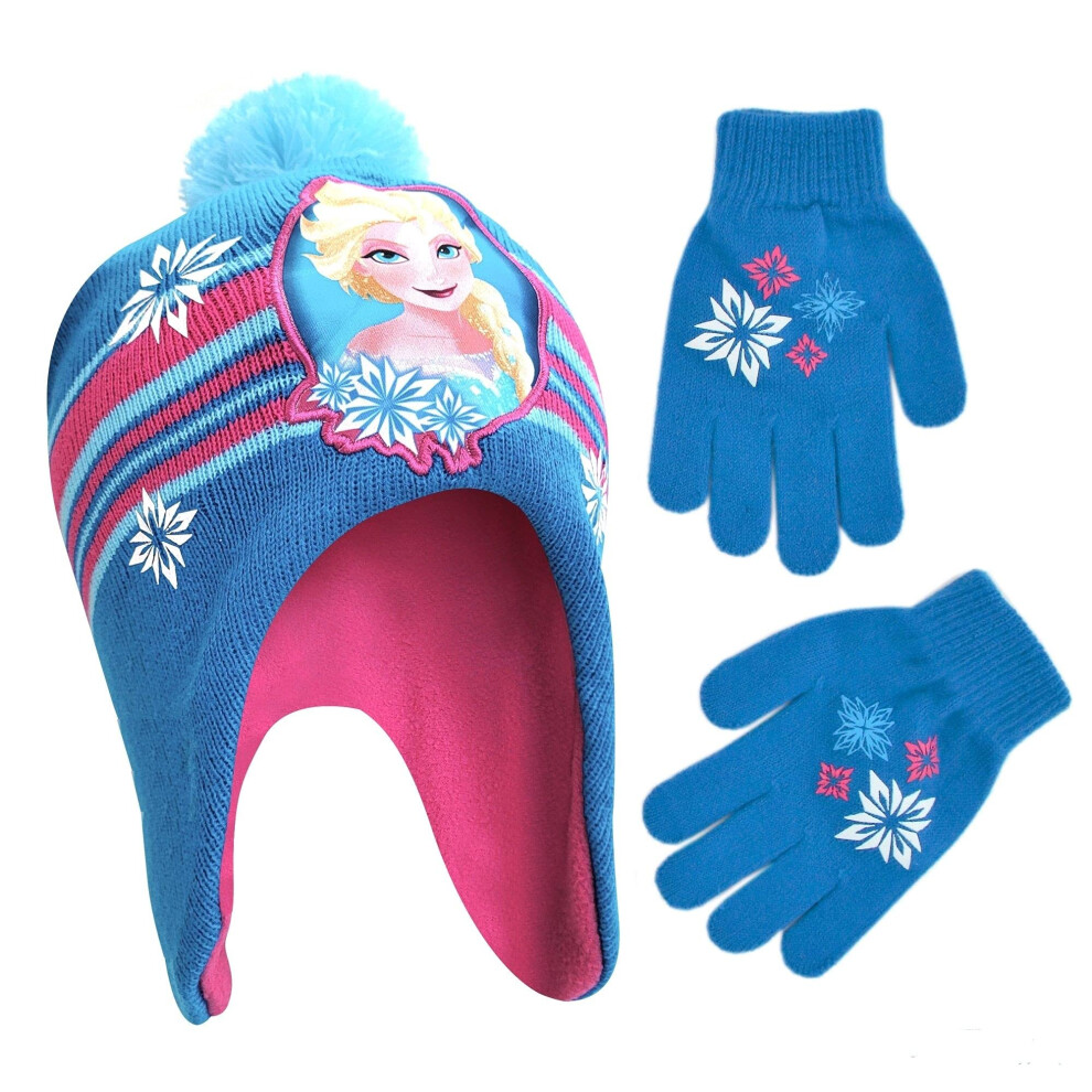 Disney Girls' Little Frozen Winter Hat and Kids Gloves Set  Elsa and A