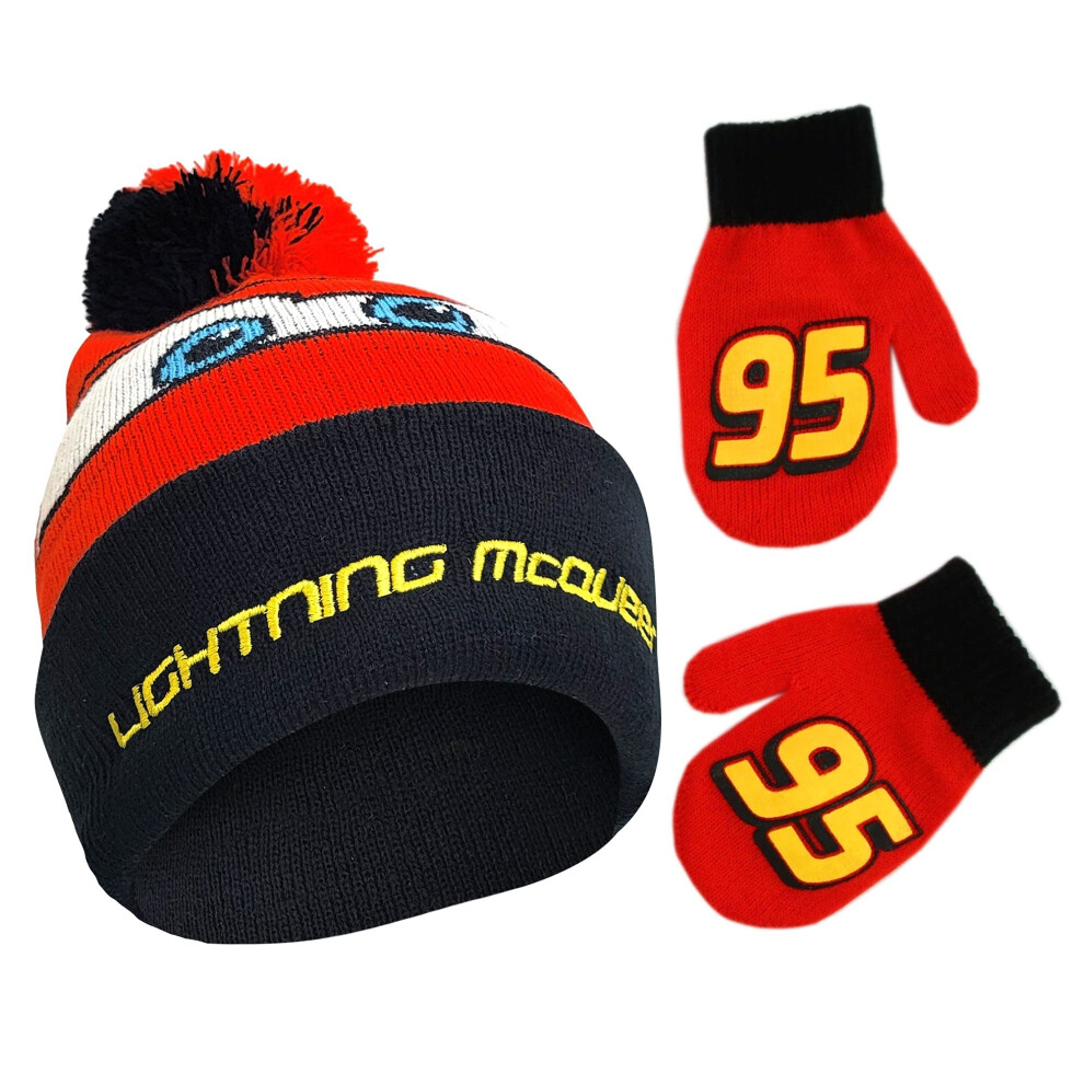 Disney Boys Winter Hat And Mitten Set  Cars Lightning McQueen Toddler