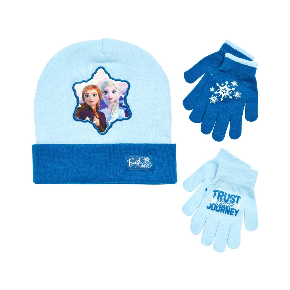 Disney Girls Frozen Hat and 2 Pair Gloves/Mittens Cold Weather Set  Fr