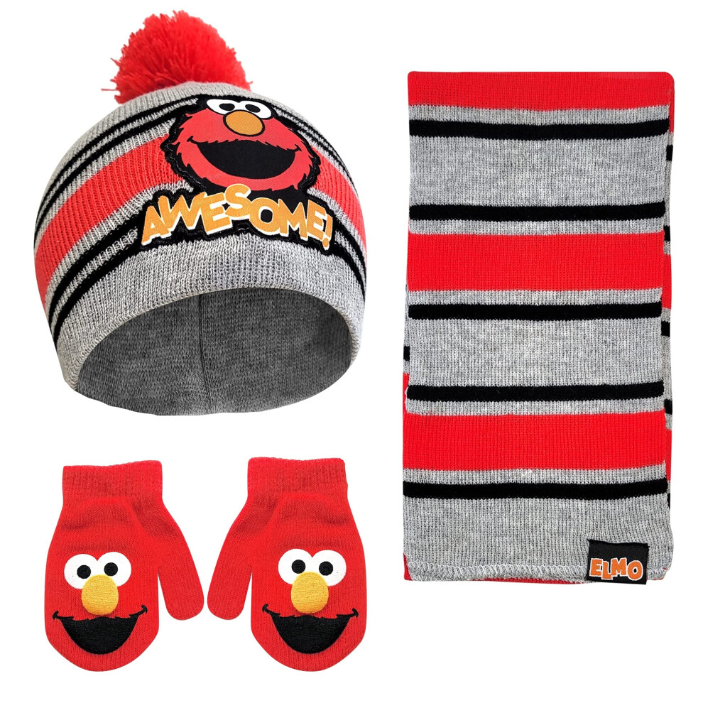 Sesame Street Boys Toddler Winter Hat  Scarf & Mittens Set  Elmo Beani