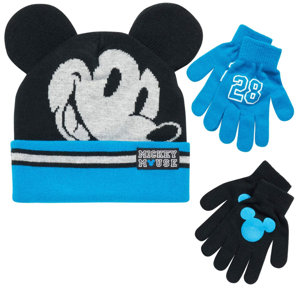 Disney Boys Mickey Mouse Winter Hat and 2 Pair Mitten or Gloves Set (A