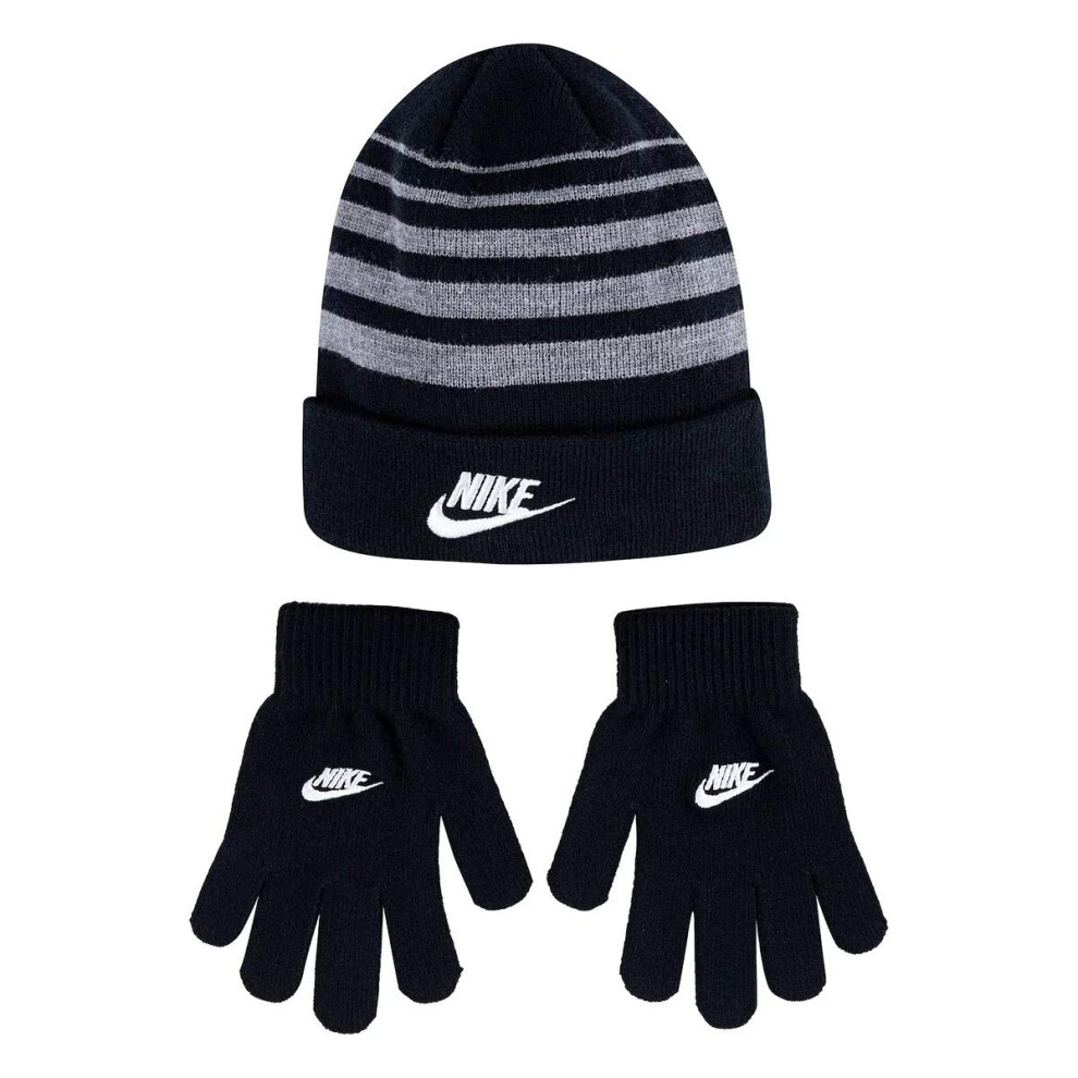 Nike Boy`s Beanie & Gloves 2 Piece Set (Black(9A2909-023)/Grey  8-20)