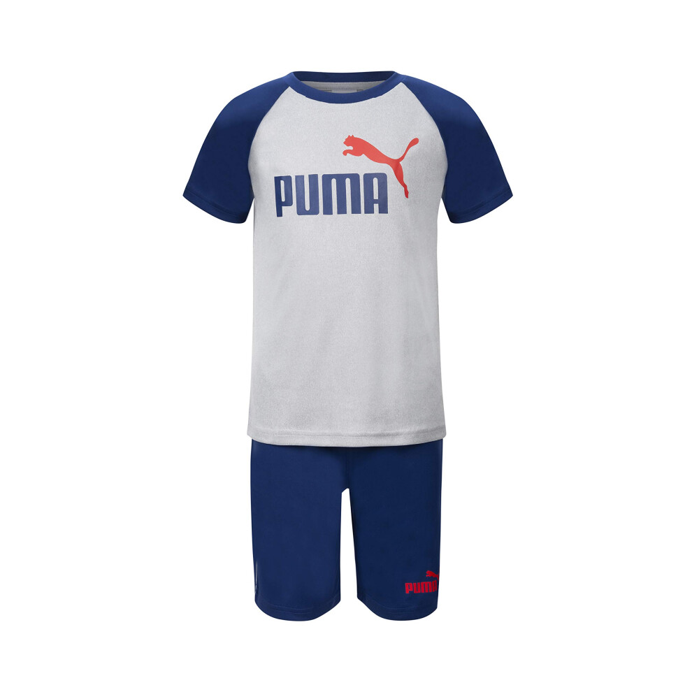 PUMA Boys' Performance SS Logo Tee & Athletic Short Set  Light Gray  4