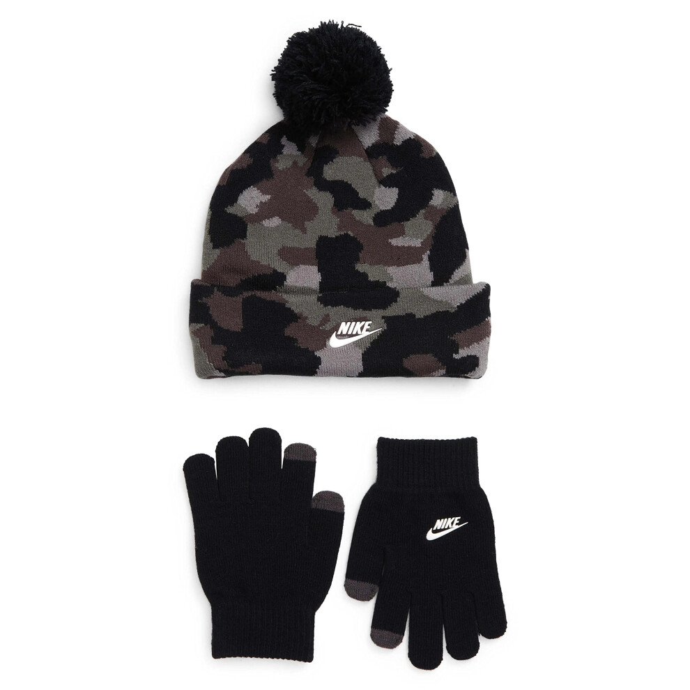 Nike Camo Futura Beanie Gloves Set (Big Kids) Grey Camo One Size