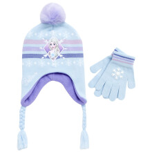 Disney Frozen Beanie Hoed, Elsa Meisjes Winter Gebreide Pet met Pom en Bijpassende Wanten, Maat 4-7 Jaar, Multi