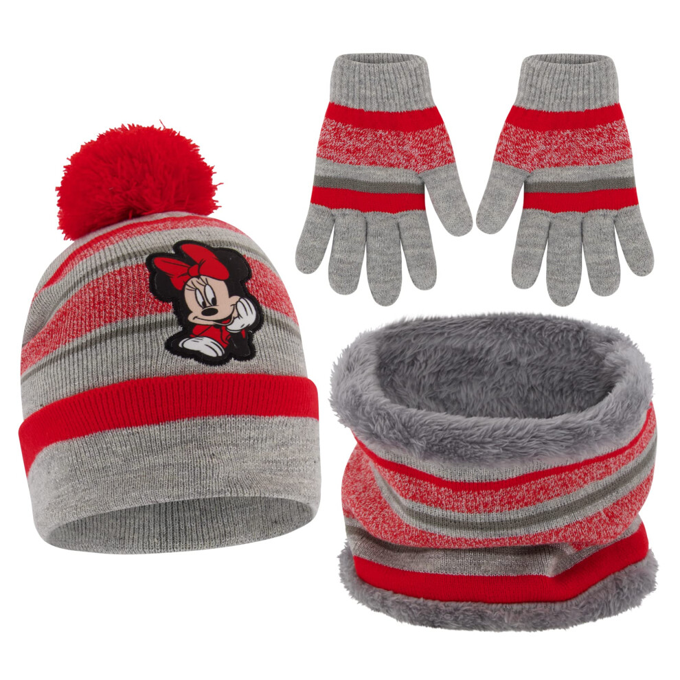 Disney Girls Toddler Winter Hat  Scarf & Mittens Set 2-4 Or Minnie Mou