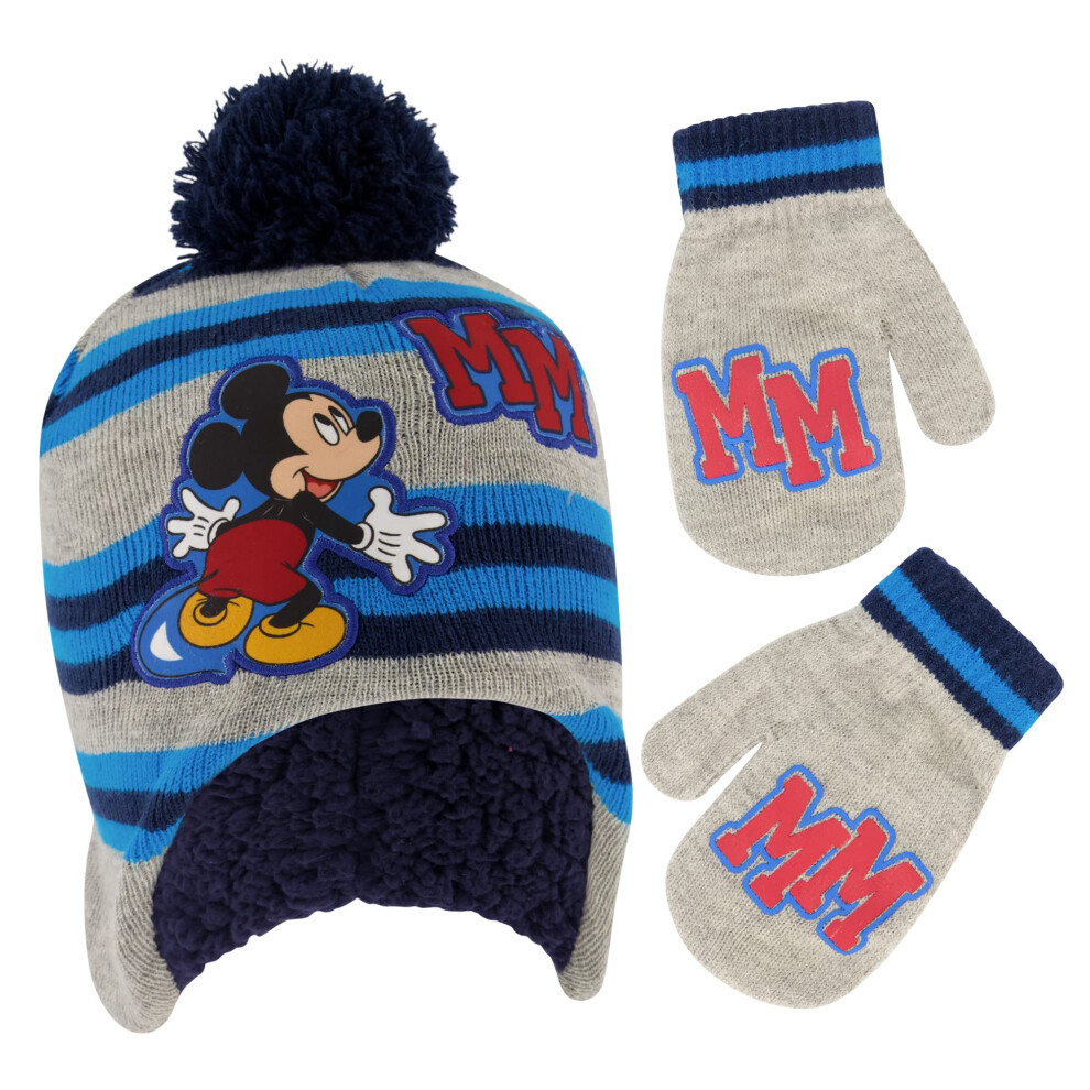 Disney boys Mickey Mouse Toddler Winter and Mitten Set Beanie Hat  Mic