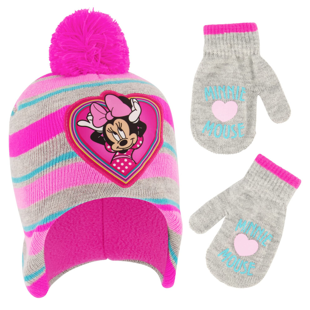 Disney girls Minnie Mouse Toddler Girl Winter and Mitten Set Beanie Ha