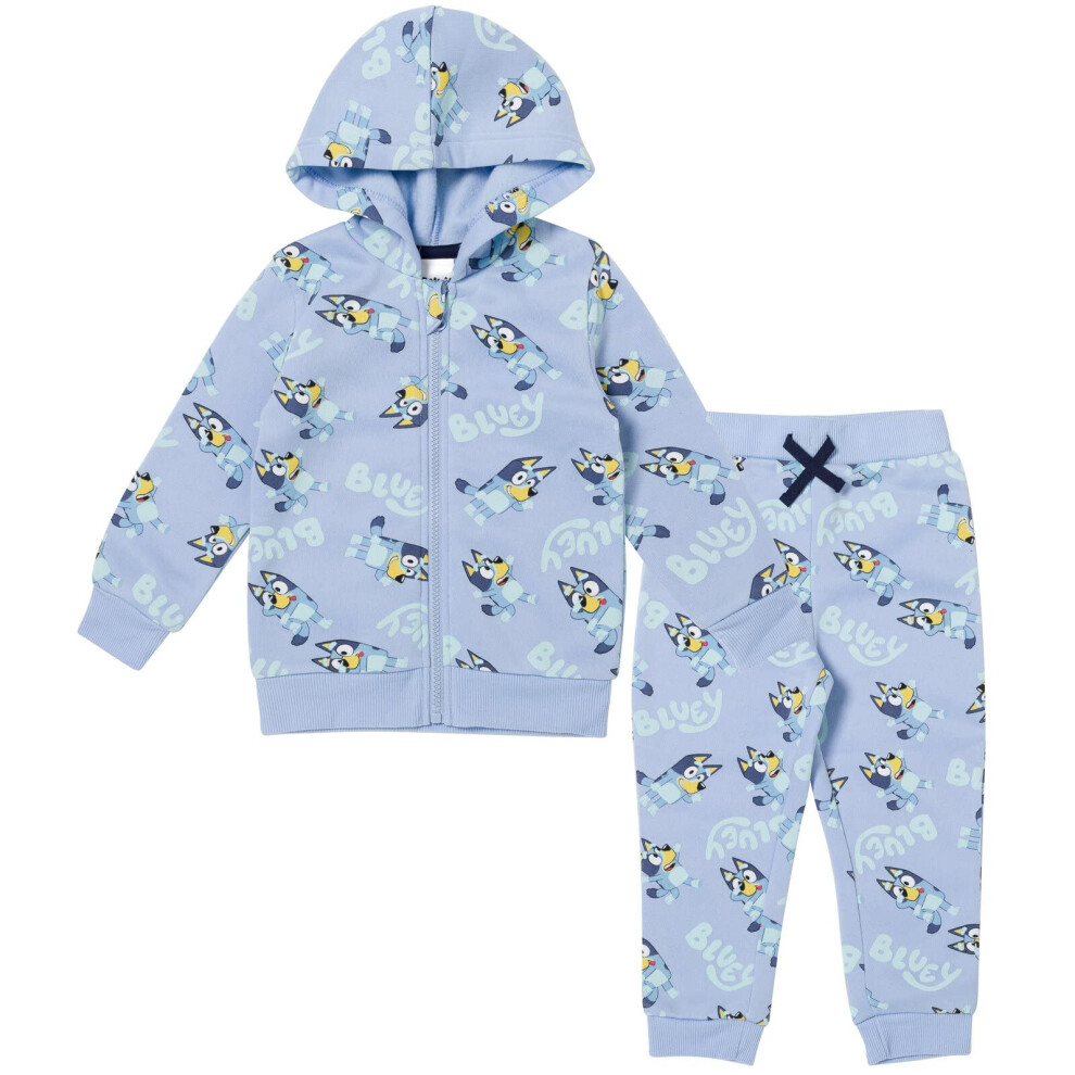 Bluey Toddler Boys Fleece Zip Up Hoodie Set Blue 3T