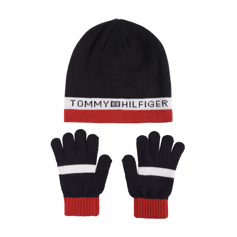 Tommy Hilfiger Boys' Reversible Cold Weather Accessories Set  Blue  8-