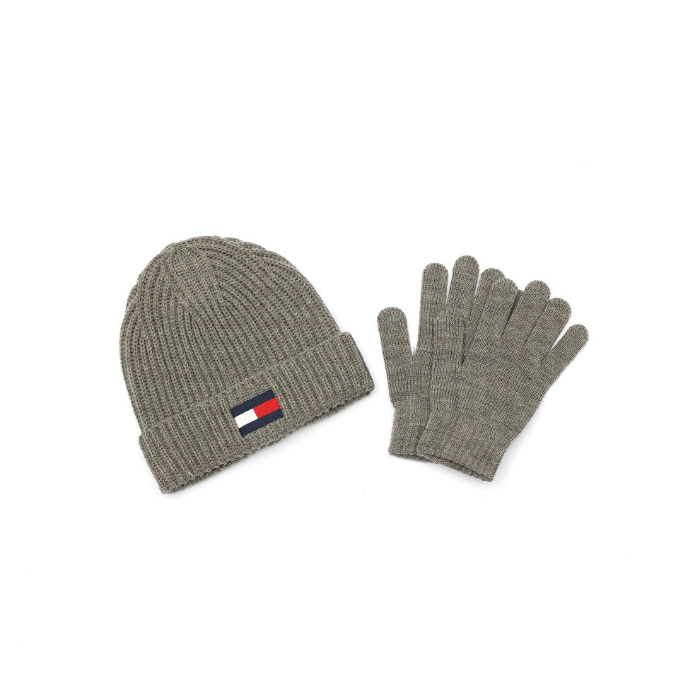 Tommy Hilfiger Boys' Fisherman Rib Cuff Hat and Gloves Set  Medium Gre