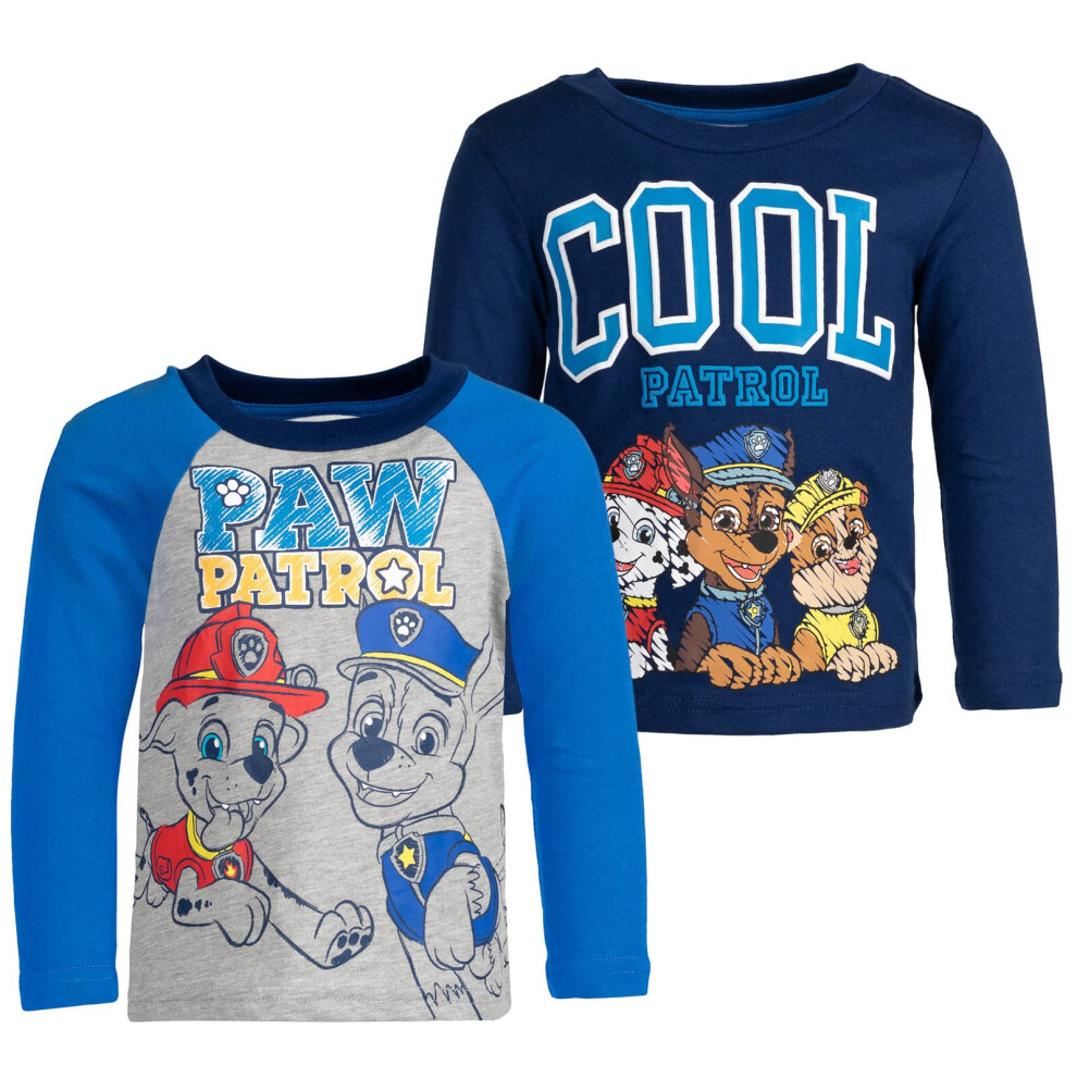 Paw Patrol Marshall Chase Rubble Toddler Boys 2 Pack T-Shirts Blue/Gra